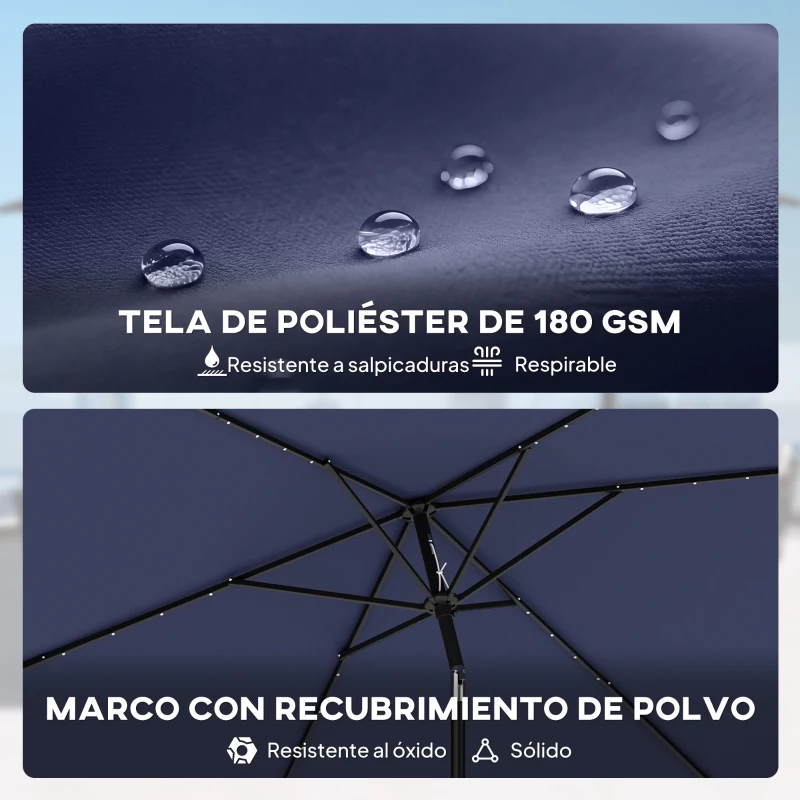 Outsunny Sombrilla de Jardín con 24 Luces LED Solares Dosel Inclinable Poste Metálico 2,9x2,5 m Azul Oscuro