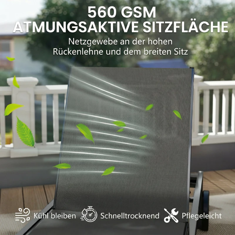 Outsunny Sonnenliege Atmungsaktive Gartenliege mit 6-fach Verstellbar Rückenlehne Rädern Aluminiumrahmen