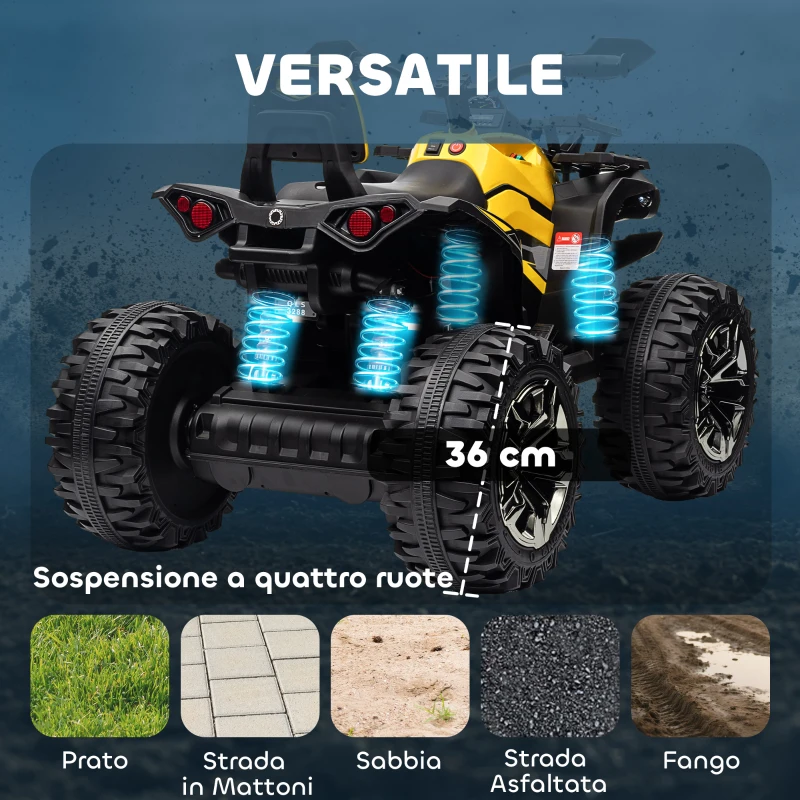 HOMCOM Quad per Bambini Elettrico 12V con Fari e Batteria Ricaricabile, Età 3-5 Anni, 100x65x73cm, Giallo