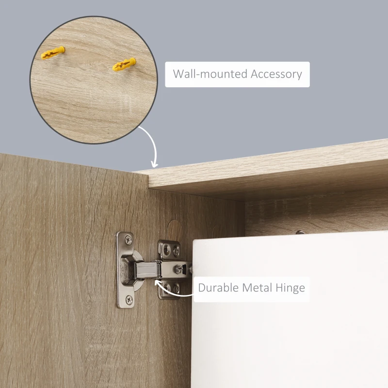 kleankin Bathroom Mirror Cabinet with Shelf - 3 Side Shelves - Wall Mounting Kit Included - Particle Board Light Oak Finish