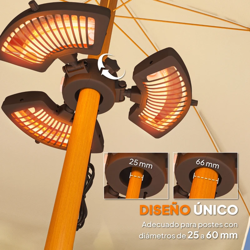 Outsunny Calefactor Eléctrico Exterior 2400W con 3 Niveles de Calor Protección Antivuelco para Sombrilla Terraza Ø55x8 cm Negro
