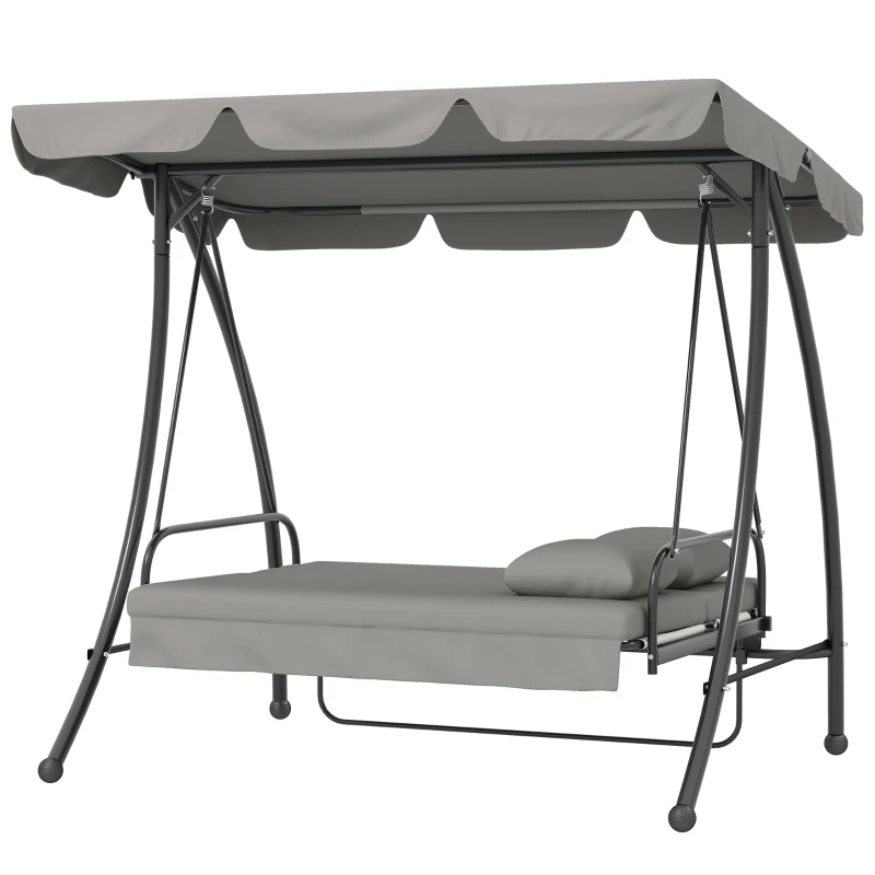 Outsunny Dondolo da Giardino 3 Posti con Tetto Reclinabile Trasformabile Letto in Poliestere Crema 209cm x 114cm x 170cm