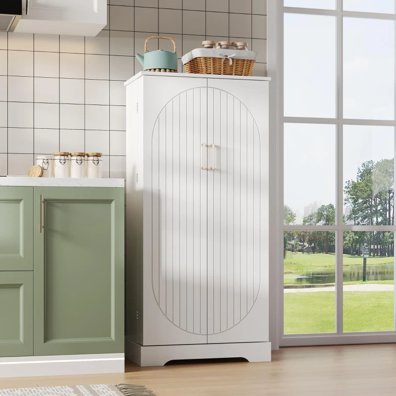 Multifunktionaler Küchenschrank, Doppeltür mit Staufach, 60x35x128 cm, Weiß