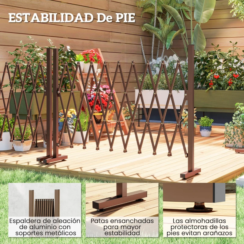 Outsunny Valla de Jardín Exterior de Aleación de Aluminio Puerta de Jardín Exterior Extensible 250x31x103,5 cm Café Oscuro
