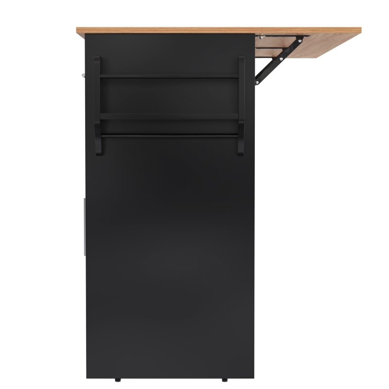 Servierwagen mit klappbarer Tischplatte, 2 Schubladen und Doppeltüren, 136 x 46/71 x 91,5 cm, Schwarz+Naturfarbe