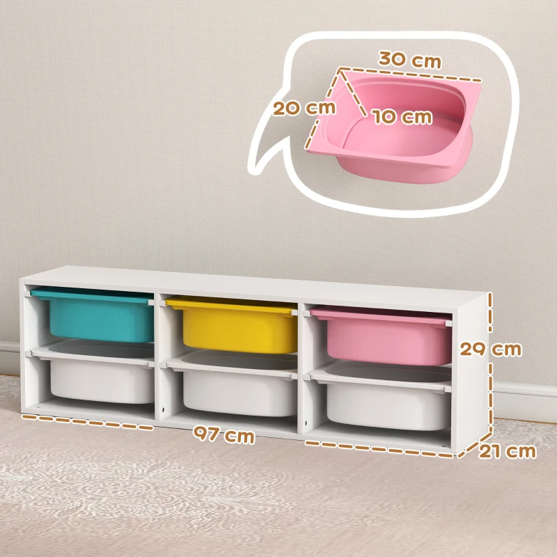AIYAPLAY Scaffale Portagiochi Bambini in Legno con 6 Contenitori Rimovibili in Plastica, Multicolore