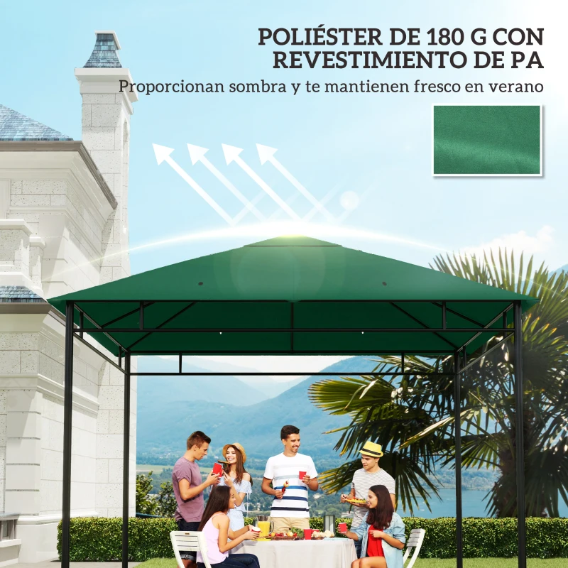 Outsunny Techo de Repuesto para Cenador, 3x3 m, Cubierta de Repuesto con 8 Orificios de Drenaje, Ventilación y Protección UV, SOLO Toldo de Recambio para Pabellón Gazebo, Verde