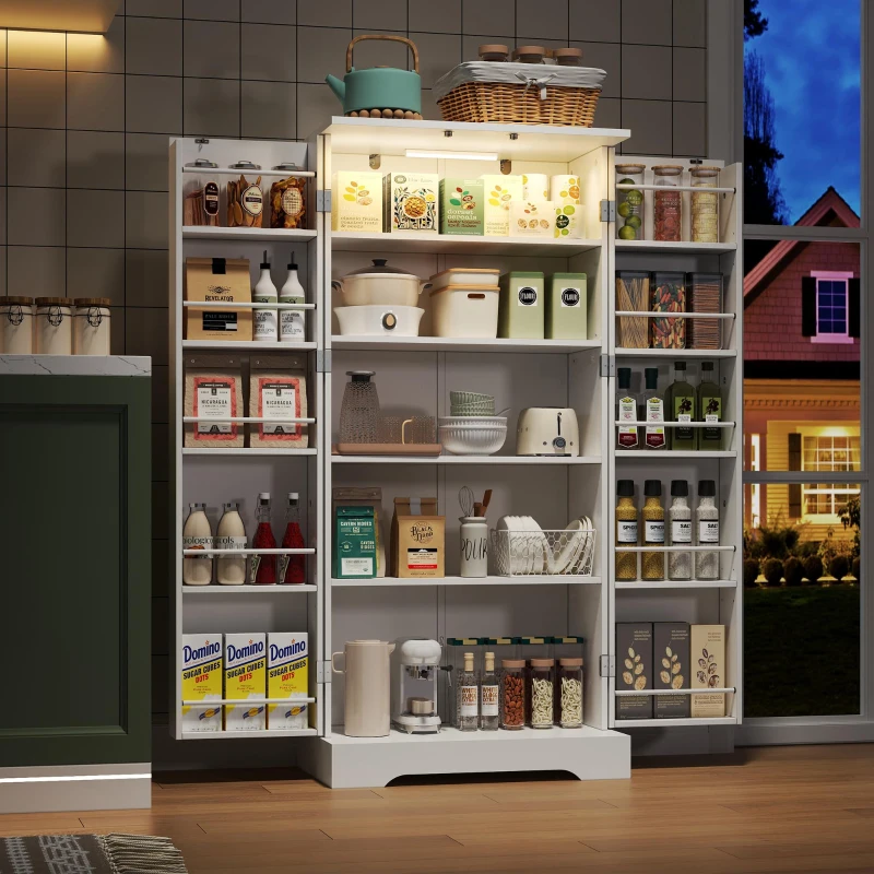 Multifunktionaler Küchenschrank, Doppeltür mit Staufach, 60x35x128 cm, Weiß