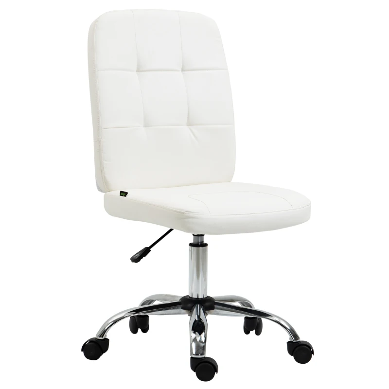 Vinsetto Silla de Oficina sin Brazos Silla de Escritorio Giratorio de Piel Sintética con Altura Ajustable 45x59x90-100 cm Blanco