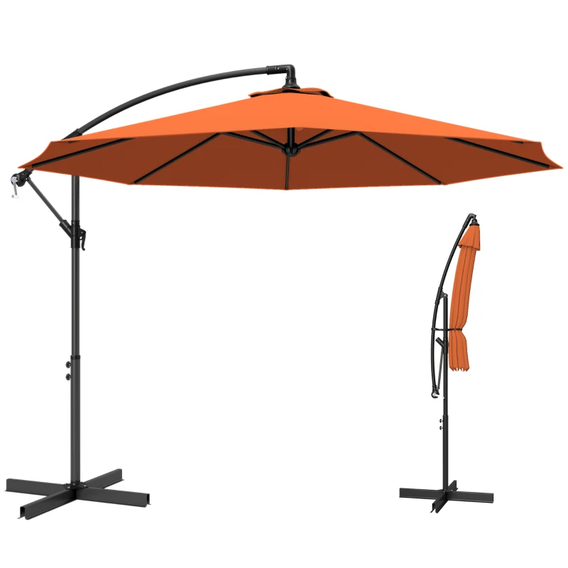 Outsunny 3 m Cantilever Parasol with Cross Base, Offset Outdoor Umbrella with Crank Handle, Hanging Sun Shade, Orange