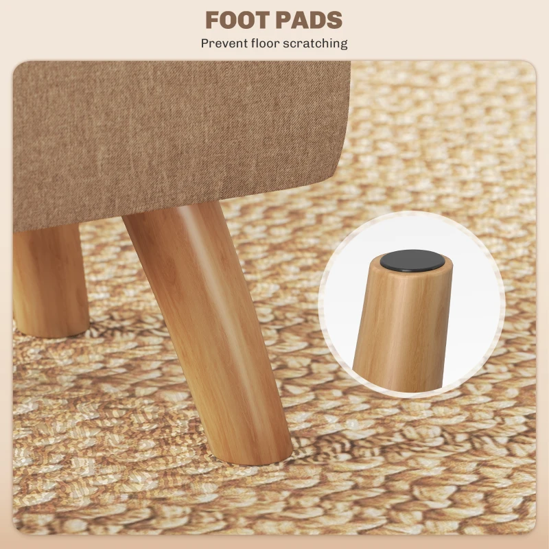 HOMCOM Taboret z Wyściełaniem, Wygląd Lnu, Nogi Drewniane, Do 110 kg, Brązowy