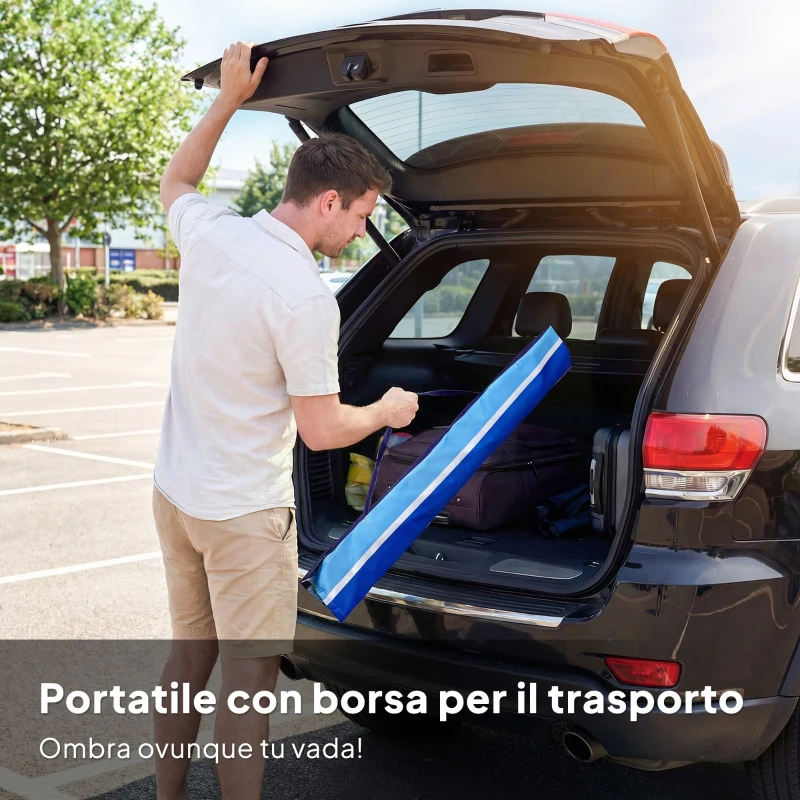 Outsunny Ombrellone da Spiaggia con Tavolino e Portabicchieri, in Metallo e Poliestere, Ø198x214 cm, Multicolore