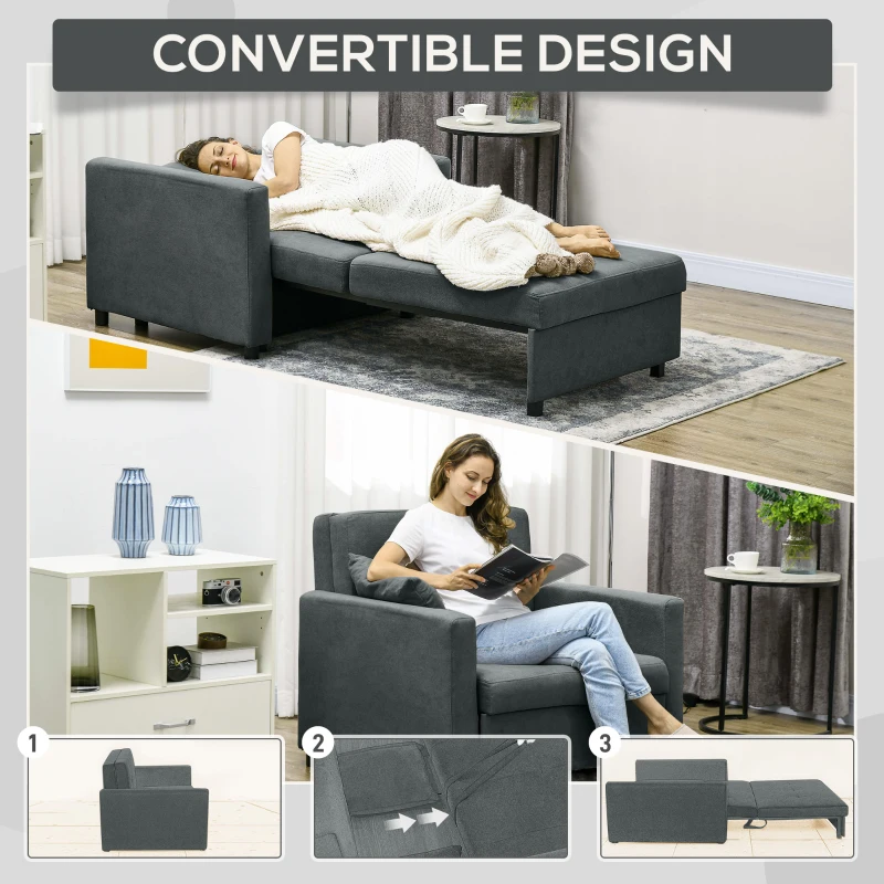 HOMCOM Poltrona Letto in Tessuto Effetto Velluto Grigio con 2 Cuscini e Spazio Contenitore, 100x98x88 cm