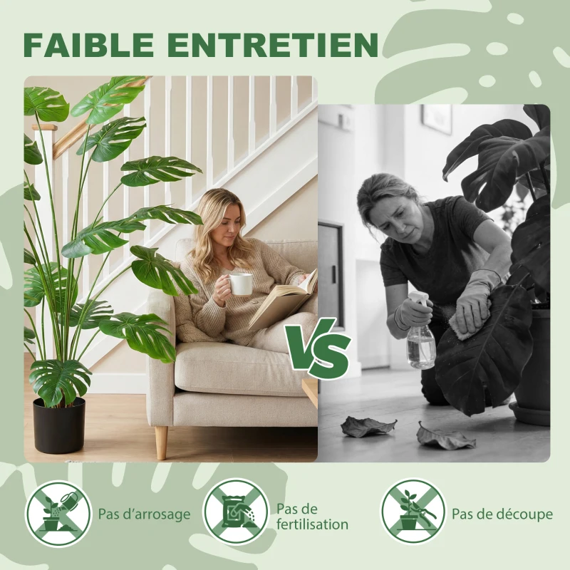 HOMCOM Plante artificielle arbre artificiel monstera deliciosa avec pot inclus hauteur 150 cm intérieure vert