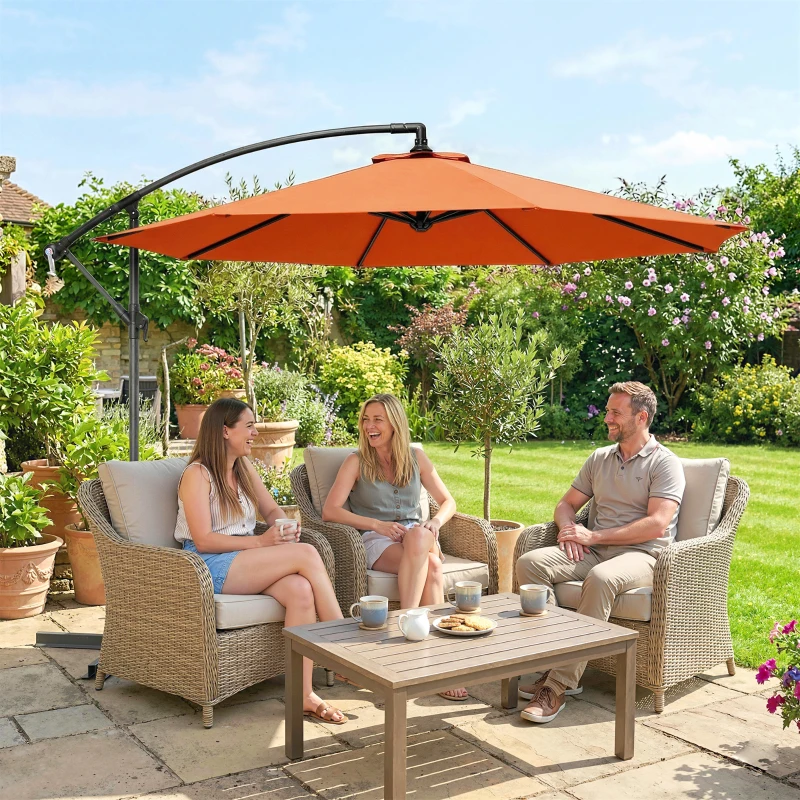 Outsunny 3 m Cantilever Parasol with Cross Base, Offset Outdoor Umbrella with Crank Handle, Hanging Sun Shade, Orange