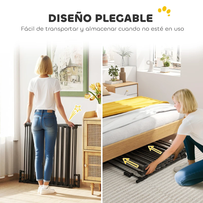 PawHut Barrera de Seguridad para Mascotas de 5 Paneles Plegable 300 cm con Cierre Inteligente para Escalera Pasillo Negro