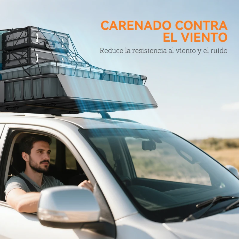 HOMCOM Cesta de Techo Universal para Vehículos de Acero Carga 90,7 kg con Deflector Barandillas 110,5x99,5x18,5 cm Negro