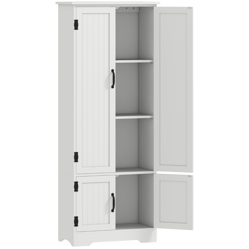 HOMCOM Buffet de cuisine armoire de cuisine contemporaine multi-rangements 2 placards 3 étagères MDF panneaux particules blanc