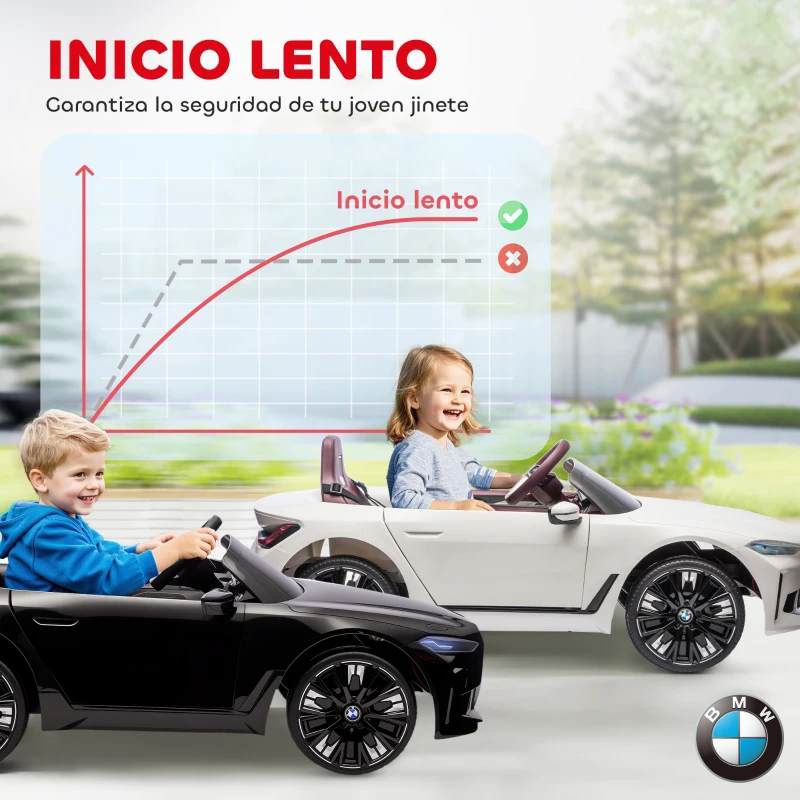 HOMCOM Coche Eléctrico para Niños 37-72 Meses Autorización BMW I4 con Control Remoto y Cinturón de Seguridad 115x67x45cm Negro