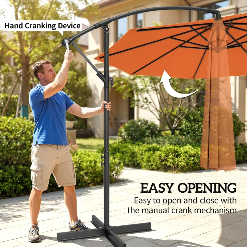 Outsunny 3 m Cantilever Parasol with Cross Base, Offset Outdoor Umbrella with Crank Handle, Hanging Sun Shade, Orange