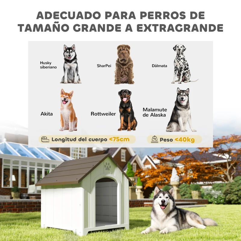 PawHut Caseta para Perros Exterior Casa para Perros Extragrandes de Plástico con 2 Ventanas Base Elevada Estacas Marrón Oscuro