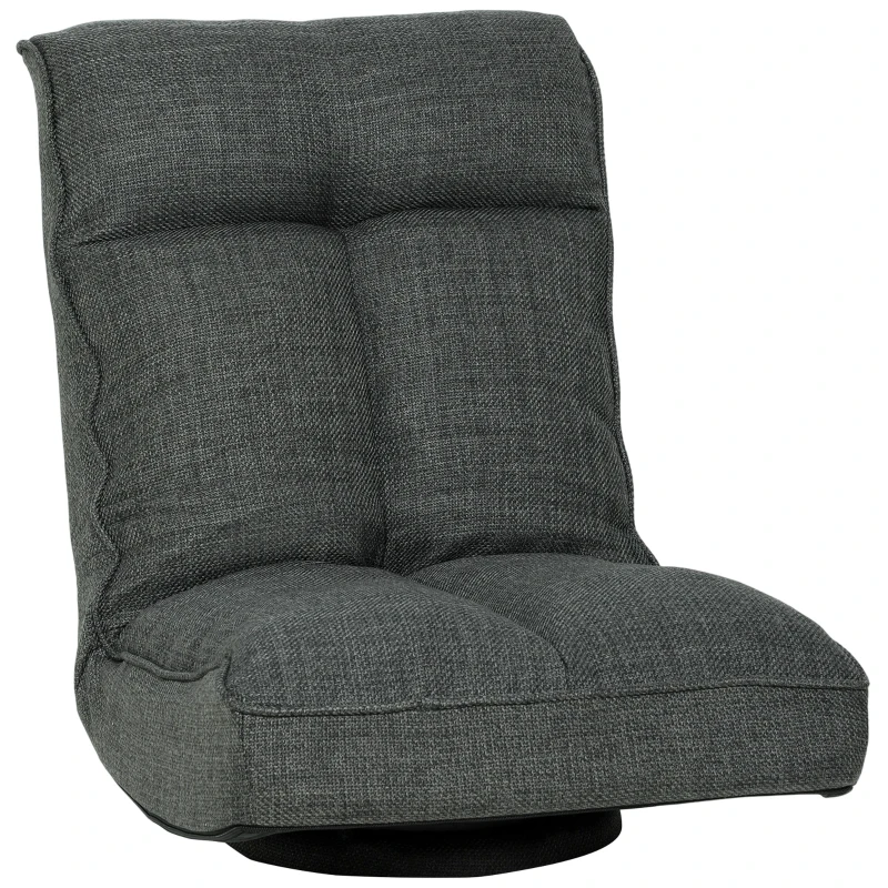 HOMCOM Fauteuil de sol pliable pivotant à 360°, chaise de sol rembourré avec dossier réglable en 5 positions, 58x107x79cm, gris