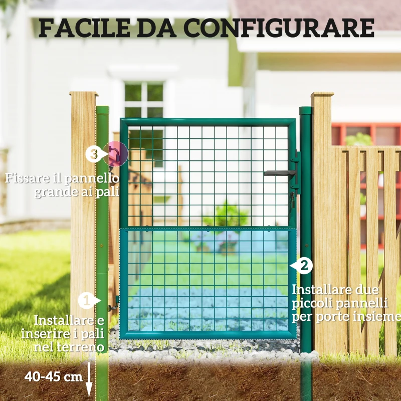 Outsunny Cancello da Giardino in Acciaio 97x150 cm, Cancelletto da Giardino con Serratura, 3 Chiavi, Maniglia e 2 Pali