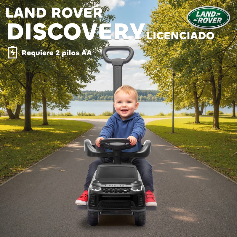 AIYAPLAY Correpasillos 2 en 1 para Niños de 18-36 Meses LAND ROVER DISCOVERY con Almacenaje Mango y Barandilla Extraíbles Negro