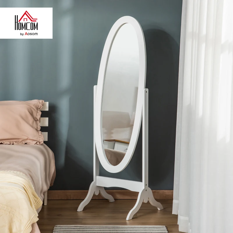 HOMCOM Oval Floor Mirror Shabby Chic Adjustable Tilt dim. 48W x 46D x 147H cm MDF White