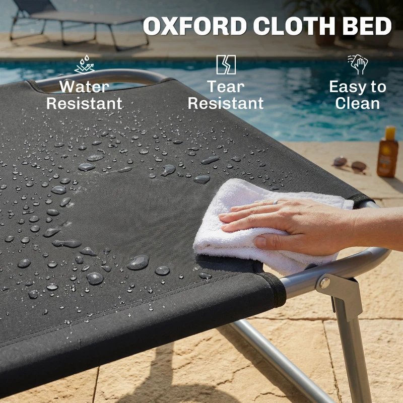 Outsunny Reclining Chair Sun Lounger Folding Lounger Seat with Sun Shade Awning Beach Garden Outdoor Patio Recliner Adjustable (Black)