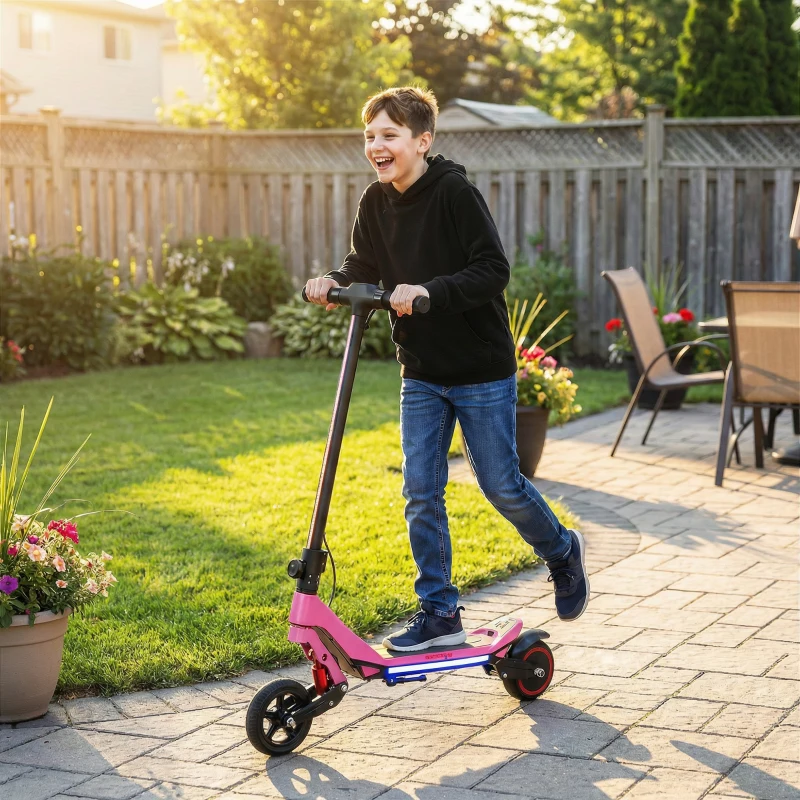 SPORTNOW Electric Scooter for Kids, Foldable E Scooter for Age Age 6+ with LED Display, RGB lights, Up to 16km/h, Pink