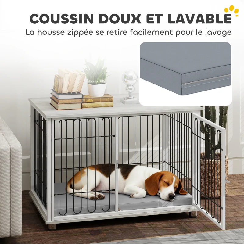PawHut Cage pour chien caisse pour chien avec coussin pieds réglables pour chiens moyens jusqu'à 20 kg 90 x 58 x 62,5 cm gris