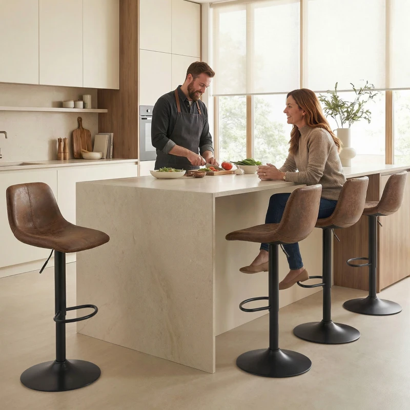 HOMCOM Bar Stools Set of 2, Modern Swivel Barstools with Footrest for Kitchen Island and Dining Room, Brown