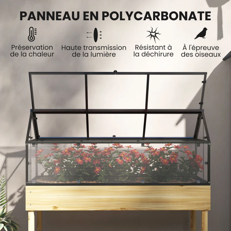 Outsunny Mini Serre sur Pieds dim.  120L x 60l x 103H cm double toit ouvrable Panneaux de Polycarbonate, acier, Bois Sapin traité
