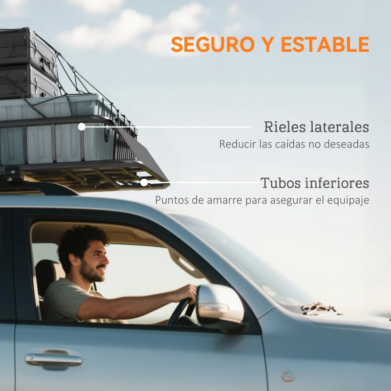 HOMCOM Cesta de Techo Universal para Vehículos de Acero Carga 90,7 kg con Deflector Barandillas 110,5x99,5x18,5 cm Negro