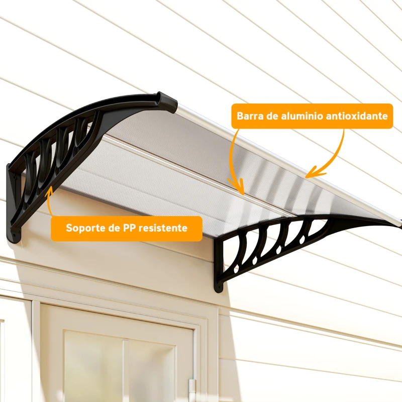 Outsunny Marquesina para Puertas y Ventanas 103x96,5 cm con Paneles de Policarbonato Regleta de Aluminio Transparente