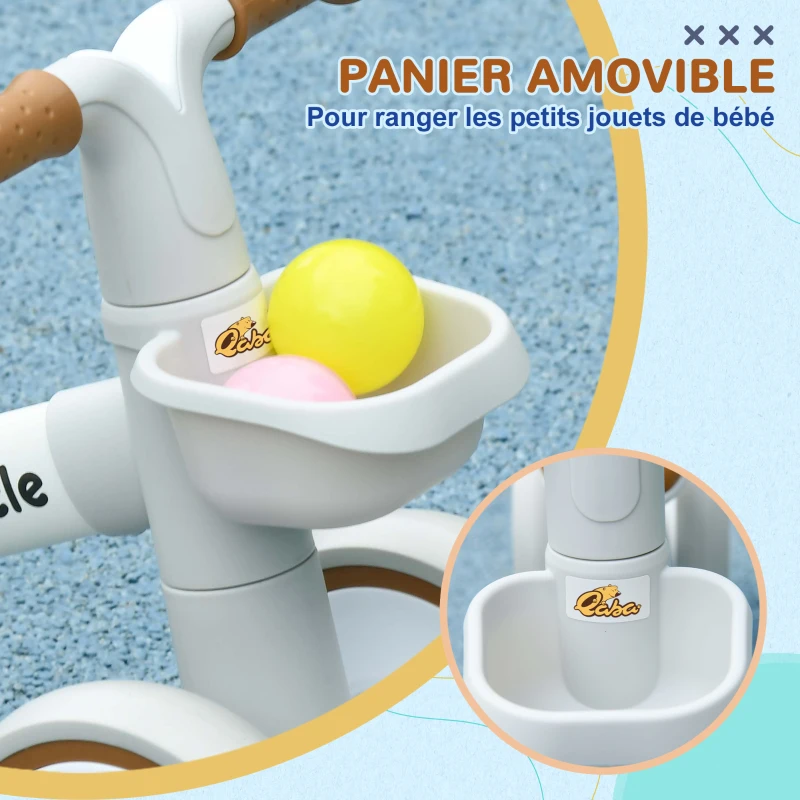 AIYAPLAY Draisienne vélo Enfant 4 roues selle réglable, guidon ergonomique alliage alu. PP, enfant 1 à 3 ans - Marron Blanc(m-6)