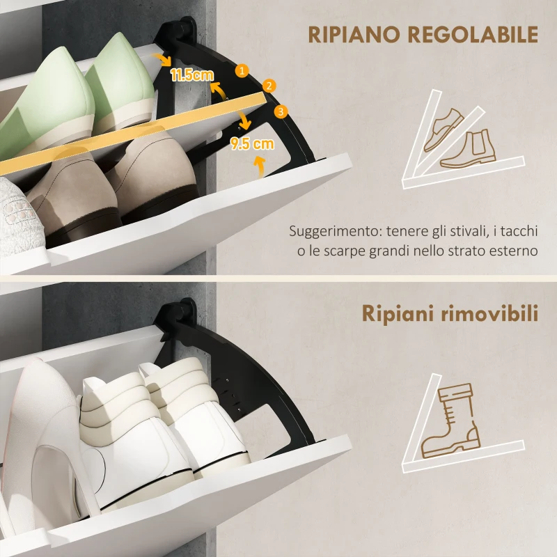 HOMCOM Scarpiera Salvaspazio Moderna a 4 Ante per 16 Paia di Scarpe, 62.5x26x156 cm, Grigio Cemento