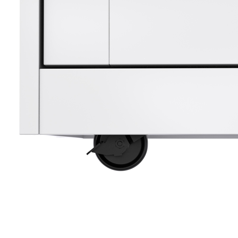 Servierwagen mit klappbarer Tischplatte, 2 Schubladen und Doppeltüren, 136 x 46/71 x 91,5 cm, Weiß+Naturfarbe