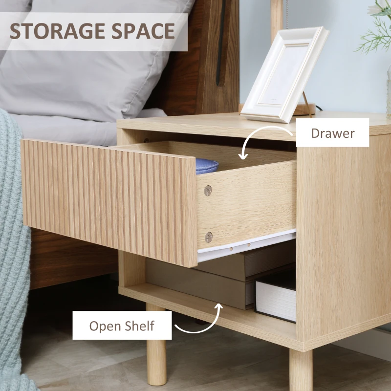 HOMCOM bedside table nightstand with drawers and cubbies, modern side table for bedroom, living room, dim. 47 x 47 x 50 cm, natural wood finish