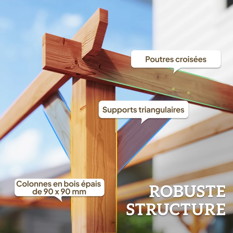 Outsunny Pergola en bois tonnelle extérieur structure robuste avec poteaux 90 mm et 7 poutres 3 x 3 m effet bois d'érable