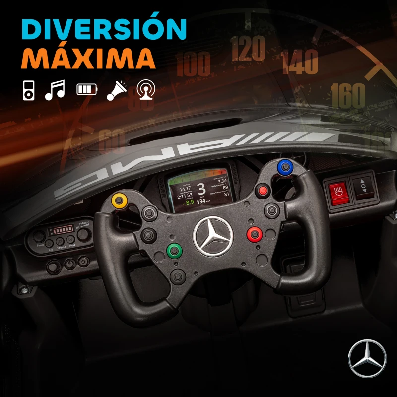 AIYAPLAY Coche Eléctrico para Niños Mercedes-AMG GT3 Evo con Mando a Distancia Motor Doble Ruedas Auxiliares Asa Música Negro