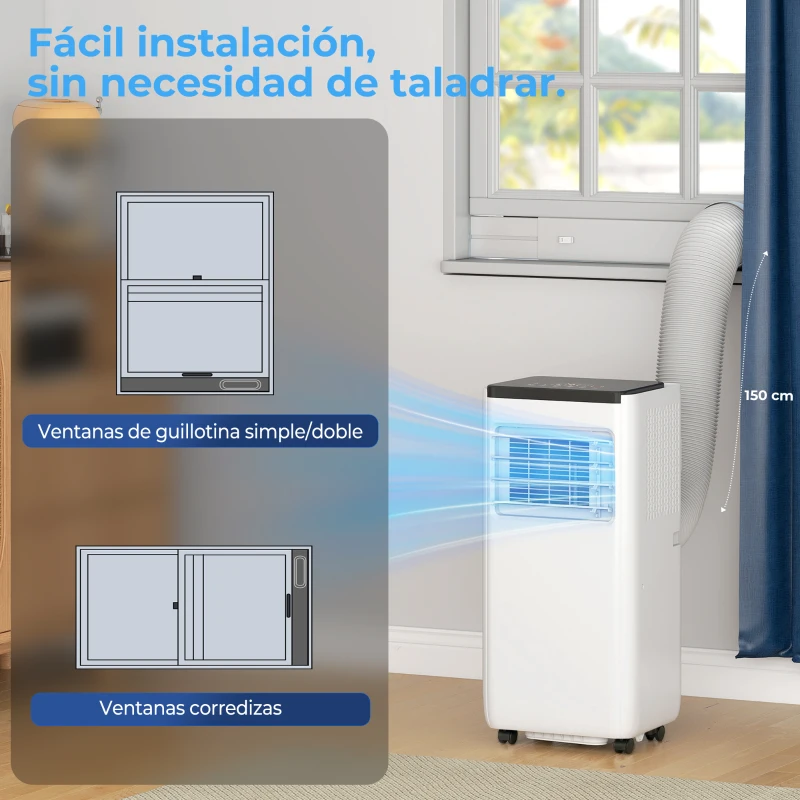 HOMCOM Aire Acondicionado Portátil 10.000 BTU 4 en 1 Enfriamiento Deshumidificador Ventilador con WiFi para 30 m² Blanco