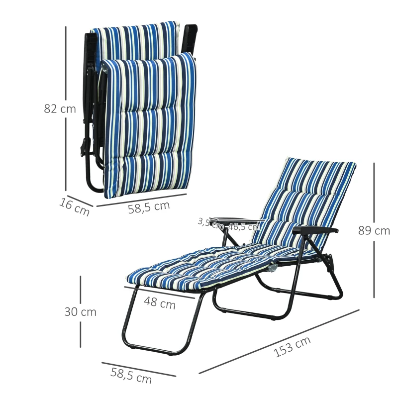 Outsunny Bain de soleil pliable transat inclinable 6 positions grand confort avec matelas + accoudoirs acier polyester multicolore