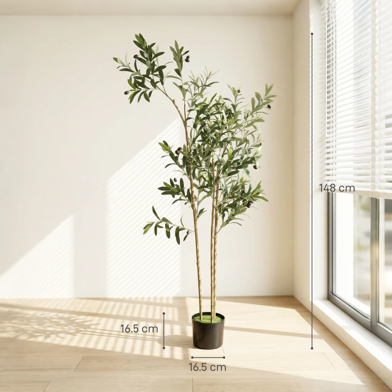 HOMCOM Decorative Artificial Plant, 148 cm Silk Olive Tree with 553 Leaves in Cement Pot, Fake Plant