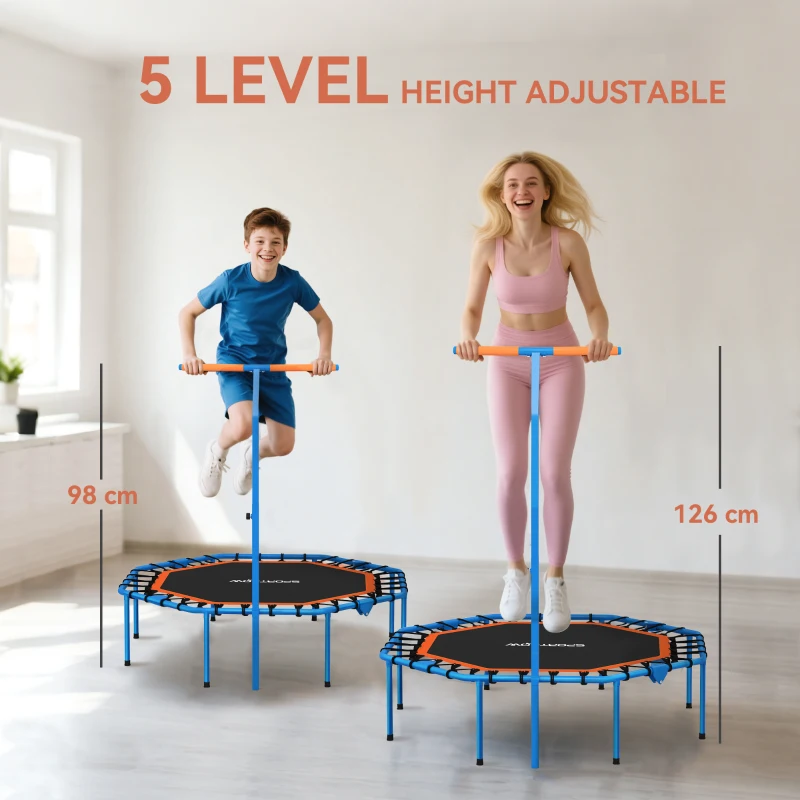 SPORTNOW Trampolina fitness, trampolina treningowa z regulowanym uchwytem, stabilna i cicha, do użytku wewnętrznego, stal, niebieska
