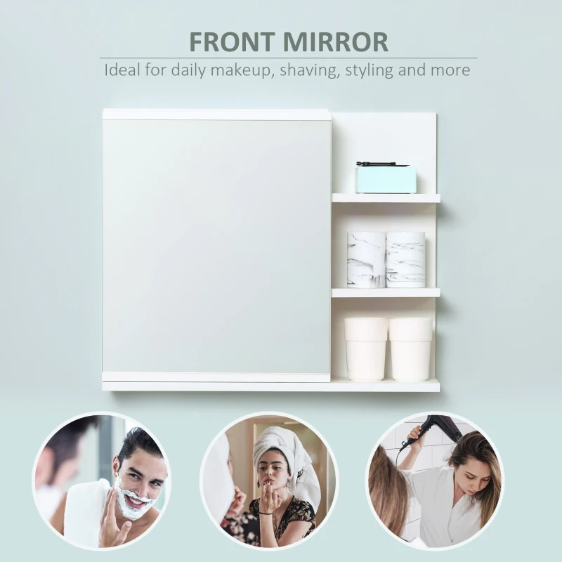 kleankin Bathroom Mirror Cabinet with Shelf 3 Side Shelves Wall Mount Kit Included White Wood Effect