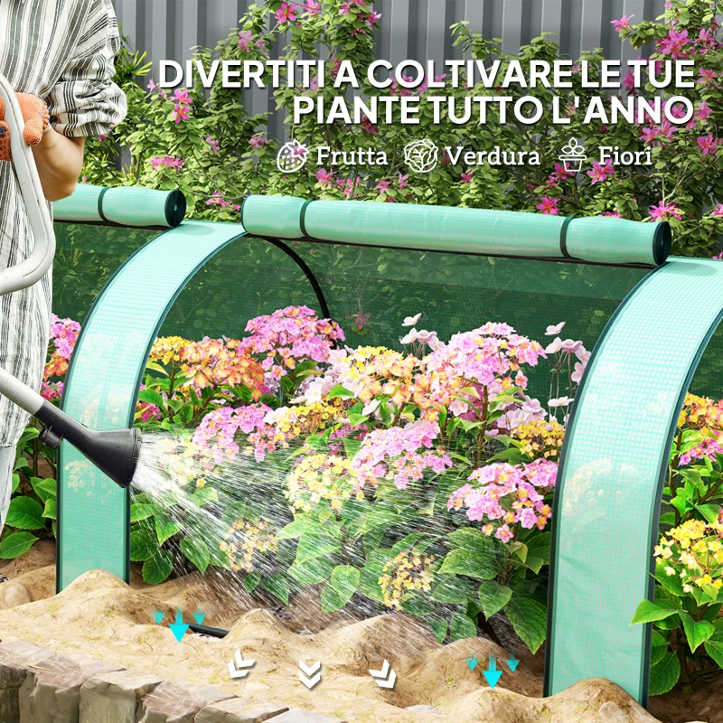 Outsunny Serra da Giardino a Tunnel in Acciaio e Plastica PP con Porte Avvolgibili, 3x1x0.8 m, Verde