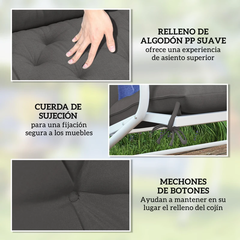 Outsunny Cojín para Banco de Jardín o para Balancín de Jardín 120x110x12 cm de 2 Plazas con 6 Cordones de Fijación Negro