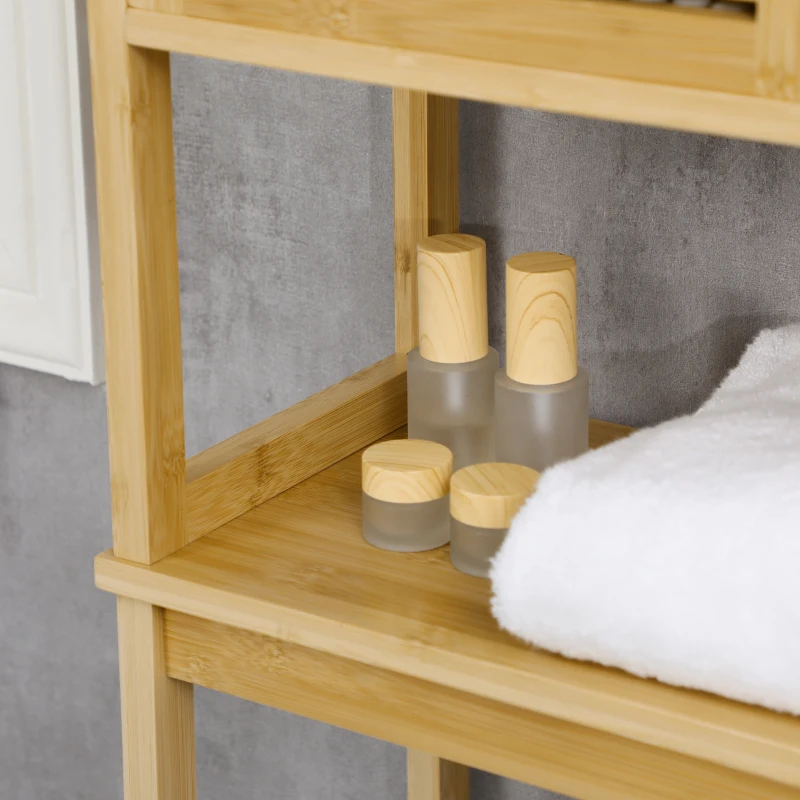 kleankin Toilet Shelf Bathroom Cabinet Over-Toilet Unit with 2-Door Cupboard and Open Shelf 60 x 23 x 173 cm Bamboo
